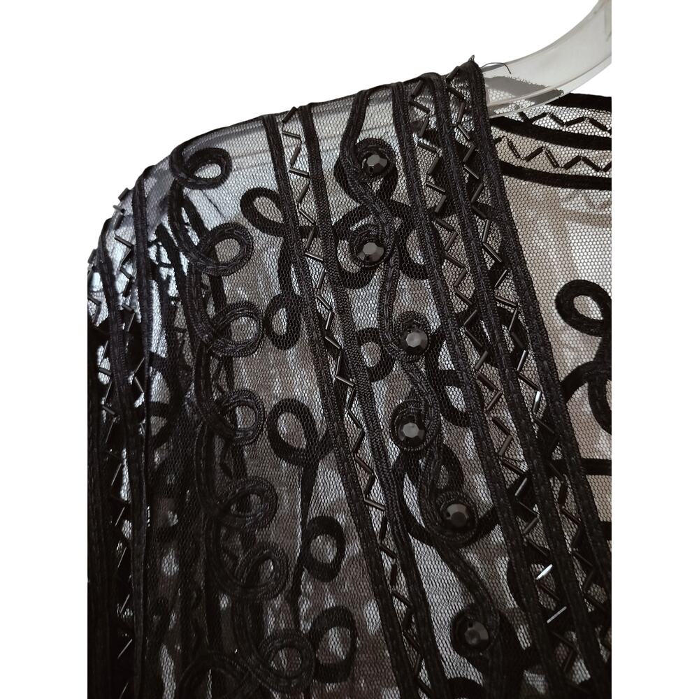 5917)Vtg 80s SAM USA Black 1X Whimsygoth Witch Sheer Mesh Rayon Evening Cardigan - Picture 5 of 10